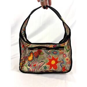 Multi Colored Flowers Classic Hobo Shoulder Bag Groovy Mod Floral LESPORTSAC